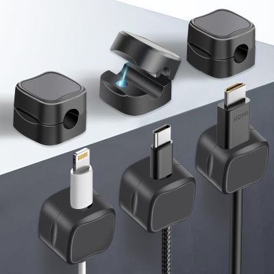 6 Pack Magnetic Cable Clip Clips, Under Desk Cable Management,Hgliagtsmat Adhesive Cord Clip Storage Box for Home Desk Phone Car Wall Desktop Nightstand, Wall Cable Management (Black)