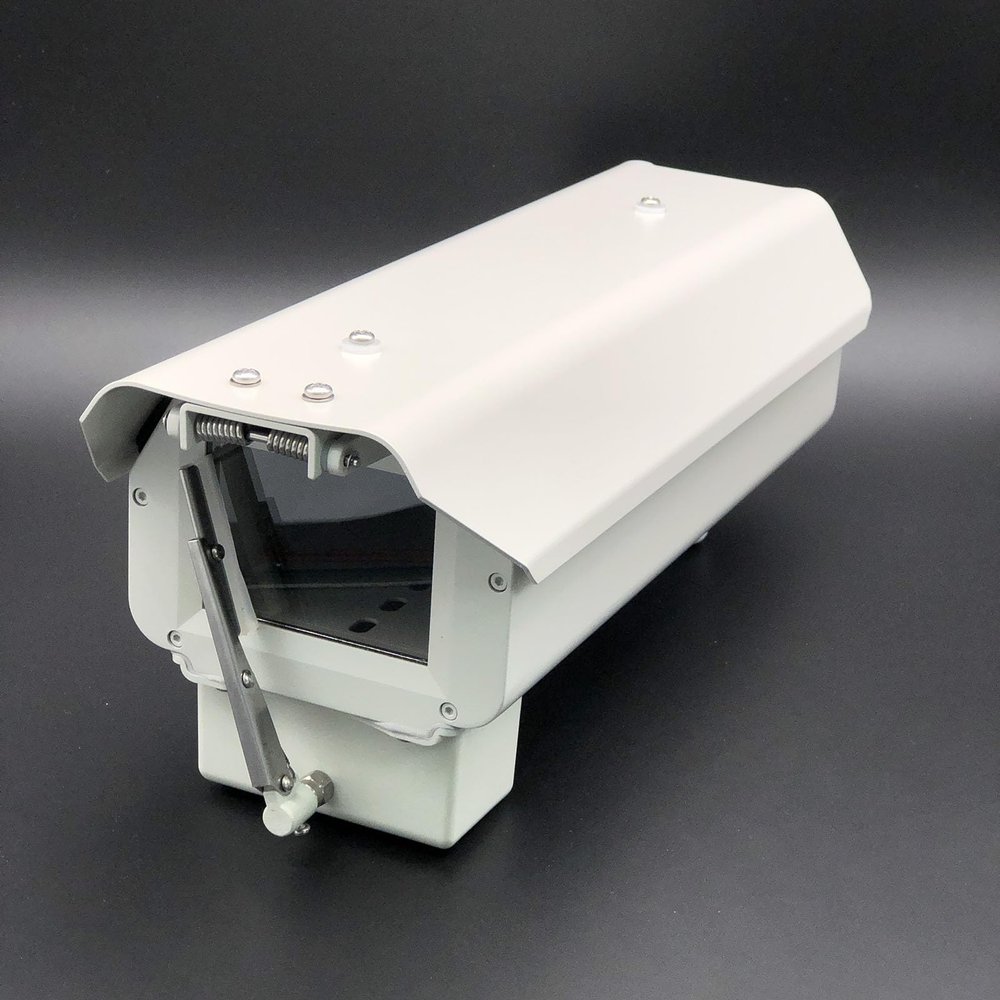 UQISOVI 15'' Outdoor Weatherproof Security Cameras Housing with Wiper, Aluminum Alloy Surveillance CCTV Enclosure Protective Box (15'' Box+Double Sunshade+ 12V DC Wiper)