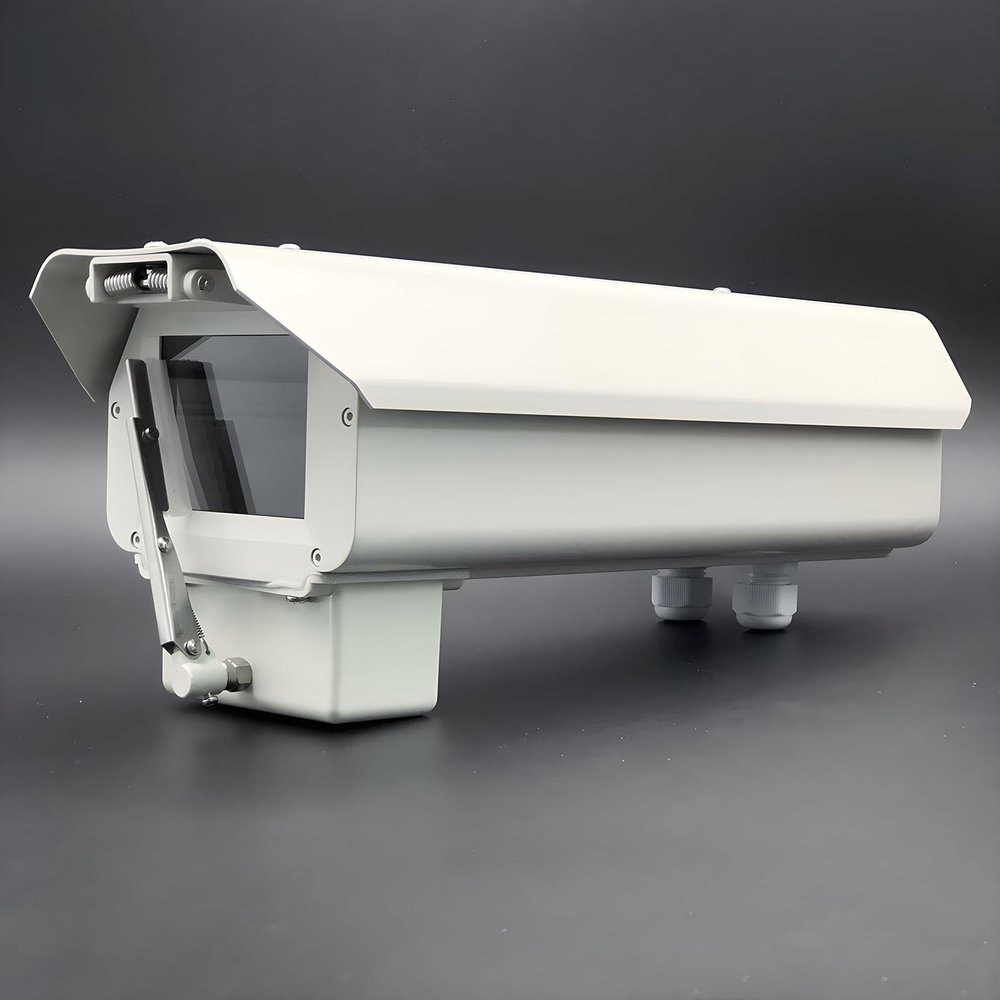 UQISOVI 12 Inch Outdoor Aluminum Alloy CCTV Security Camera Protector Housing, Surveillance Camera Box Rainproof Protective Enclosure with Double-Layer Sunshade and 12V DC Wiper