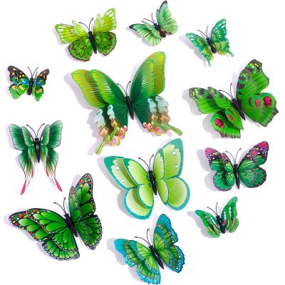 SAOROPEB 3D Butterfly Wall Decor, 48 Pcs Double Layer Butterfly Decorations for Party Decorations Locker Decor Refrigerator Decal, Reusable (Green)
