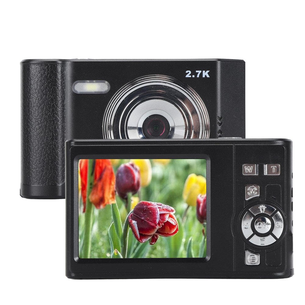 Digital Camera, 2.7K 48MP 8X Digital Zoom Auto Focus Kids Camera with 2.8 Inch IPS Screen, Cute Compact Vintage Camera Gifts for Teens Kids (Black)