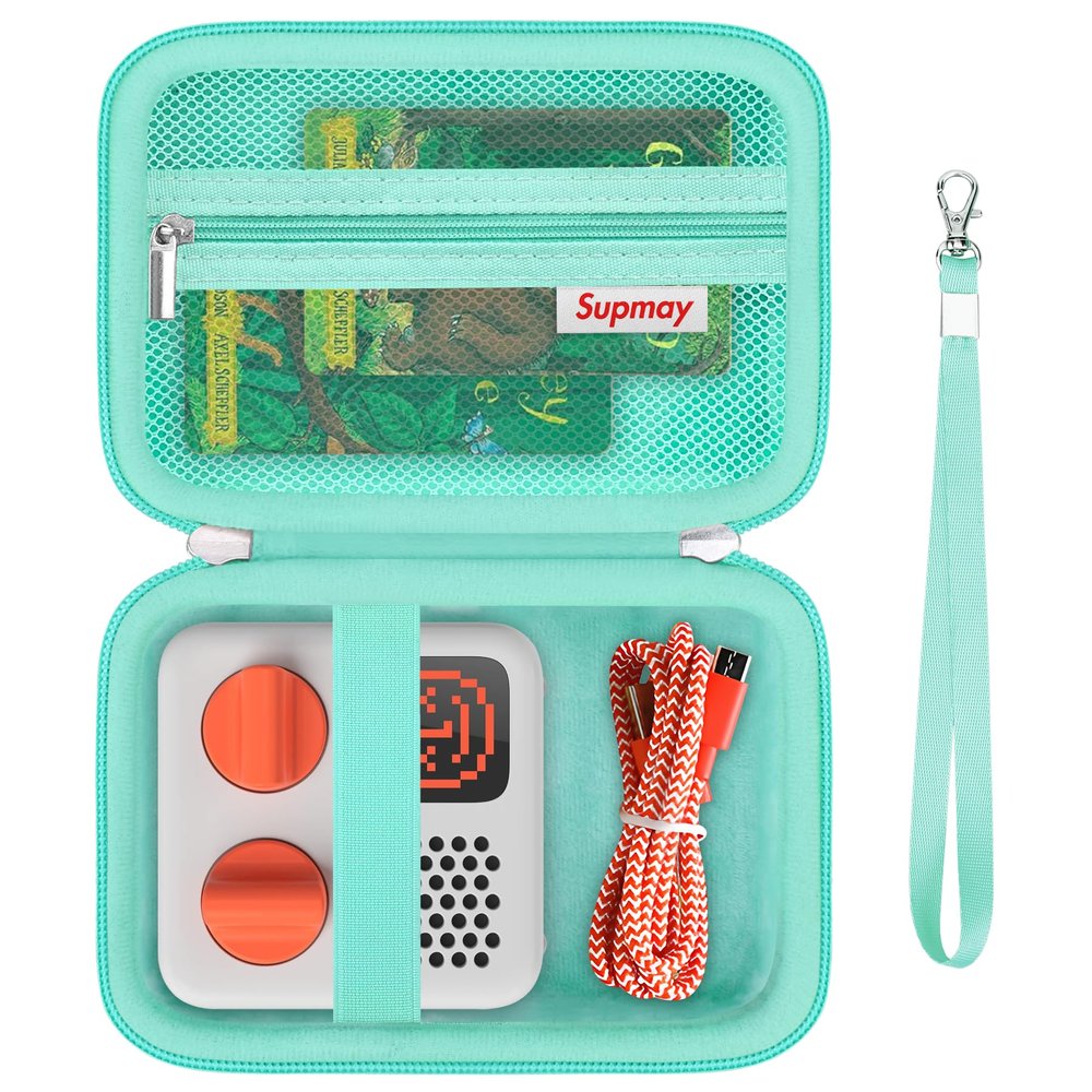 Supmay Hard Travel Case for Yoto Mini (2024 Edition) Kids Screen-Free Bluetooth Audio Player, Storage Holder Protection Case with Zipper Mesh Pocket for Kids Audio Card, Charging Cable, Green