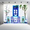 chnywork 7x5ft Greece Spring Street Backdrop Traditional Greek White Brick House Blue Wooden Window Chairs Plants Background Europe Greece Travel Party Decor Birthday Wedding Photo Studio Props view 2