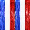 Voircoloria Red White Blue Foil Fringe Backdrop Curtains,3.3x6.6ft, 2 Pack view 1