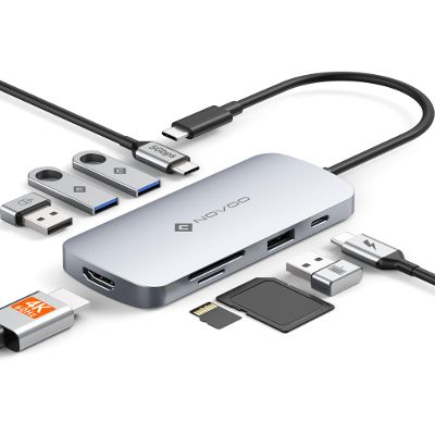 USB C Hub, 9 in 1 USB C Multiport Adapter with 4K@60Hz HDMI, 5 USB Ports, 100W PD, SD/TF USB C Adapter, USB C to HDMI Adapter, USB C Dock for MacBook Pro/Air, HP, DELL, Lenovo, ASUS Laptops NOVOO