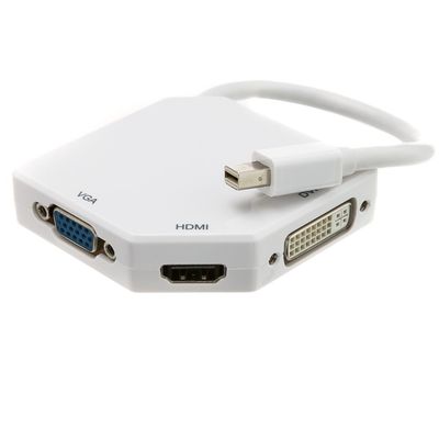 CableWholesale White Mini DisplayPort to HDMI/VGA/DVI 3-in-1 Adapter, 4K@30 & 1080P@60 Support, for PC/Mac