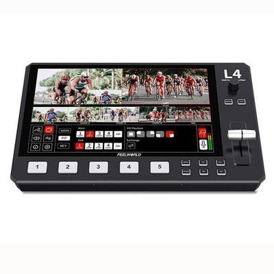 FEELWORLD L4 5 Channel HD Video Switcher Multi Camera Video Mixer with 10.1" inch LCD Touch Screen 4 HDMI and one SDI inputs for Live Streaming