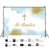 12x8ft Mi Bautizo Backdrop Blue Gold Spots Photography Background Boys First Holy Communion Baptism Baby Shower Party Banner Decoration Supplies Photo Booth Props view 2