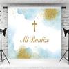 12x8ft Mi Bautizo Backdrop Blue Gold Spots Photography Background Boys First Holy Communion Baptism Baby Shower Party Banner Decoration Supplies Photo Booth Props view 3