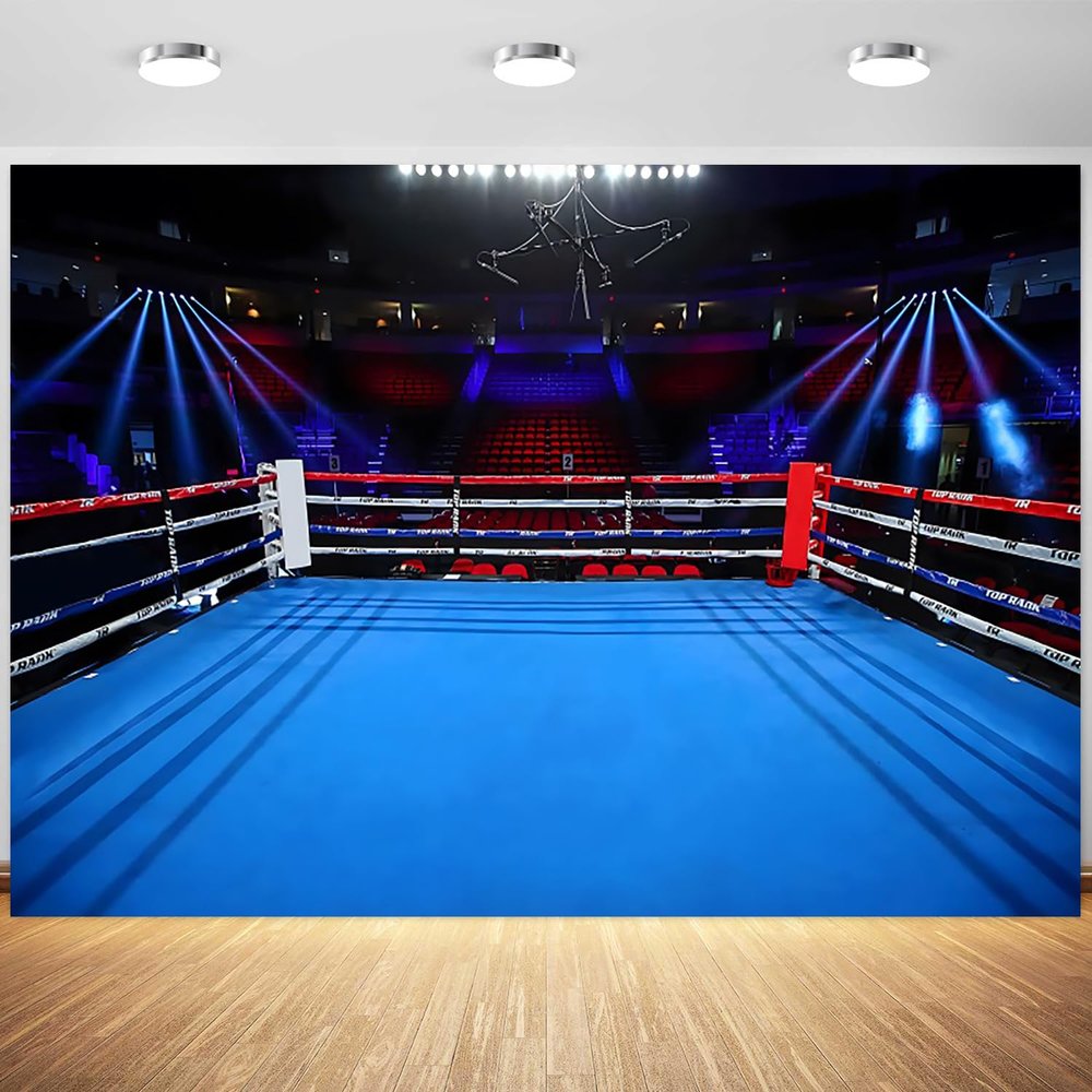10x6.5ft Boxing Ring Backdrop Stadium Boxing Arena Photography Background for Man Boys Birthday Party Banner Sports Decoration Portraits Supplies Photo Booth Props