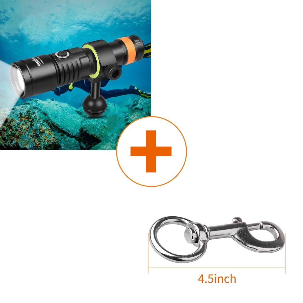 ORCATORCH D530V 1200 lumens 140 Degrees Diving Video Light & ORCATORCH 4.5inch Stainless Steel Bolt Snap Bundle