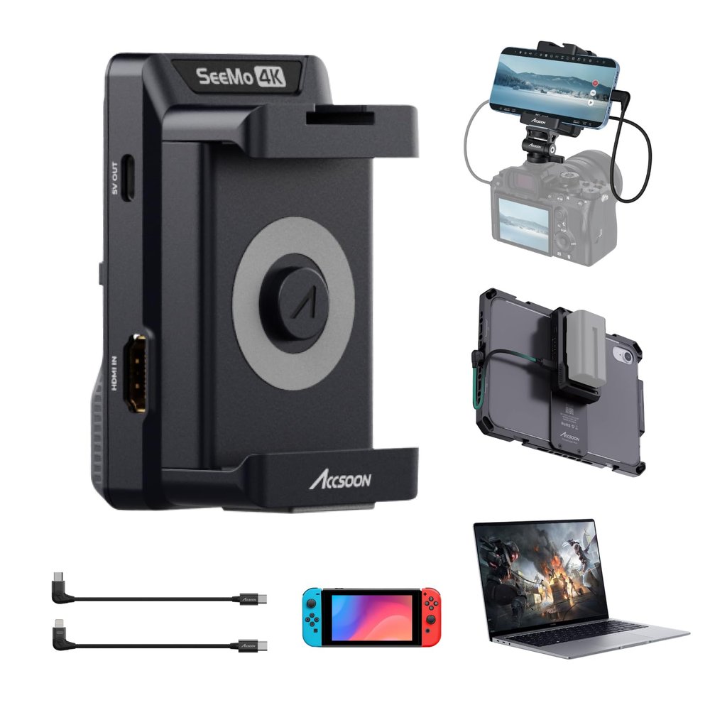 Accsoon SeeMo 4K HDMI Adapter Video Transmission System, 4K30/108060 HDMI Video Transmitter for i-Phone iPad, Real-Time Monitoring/Live Streaming/Recording/Sharing, SD Card Reader (iOS12 or Later)