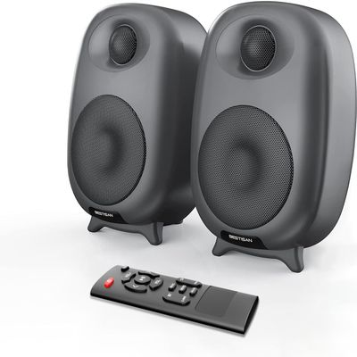 BESTISAN Bookshelf Speakers, 60 Watt Powered Studio Monitor Speaker with Bluetooth 5.0 and Wired Optical Line in Input Port, Deep Bass, 3 Audio Mode Design (Gray)