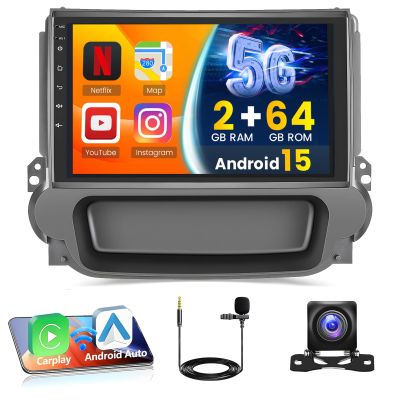 [2+64G] Hikity Android 15 Car Stereo for Chevrolet Chevy Malibu Radio 2011-2014 with Wireless Carplay Android Auto, 9 Inch Touch Screen GPS Bluetooth WiFi FM RDS EQ Mirror Link Backup Camera Mic