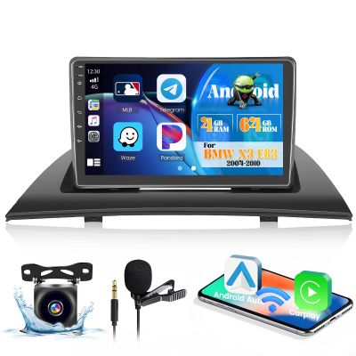 Hikity [8 Core 4+64G] Android 15 Carplay Stereo for BMW X3 E83 2004-2010, 9 Inch IPS Touch Screen with Wireless Carplay Android Auto Bluetooth GPS WiFi 32EQ DSP FM RDS SWC Mic Backup Cam