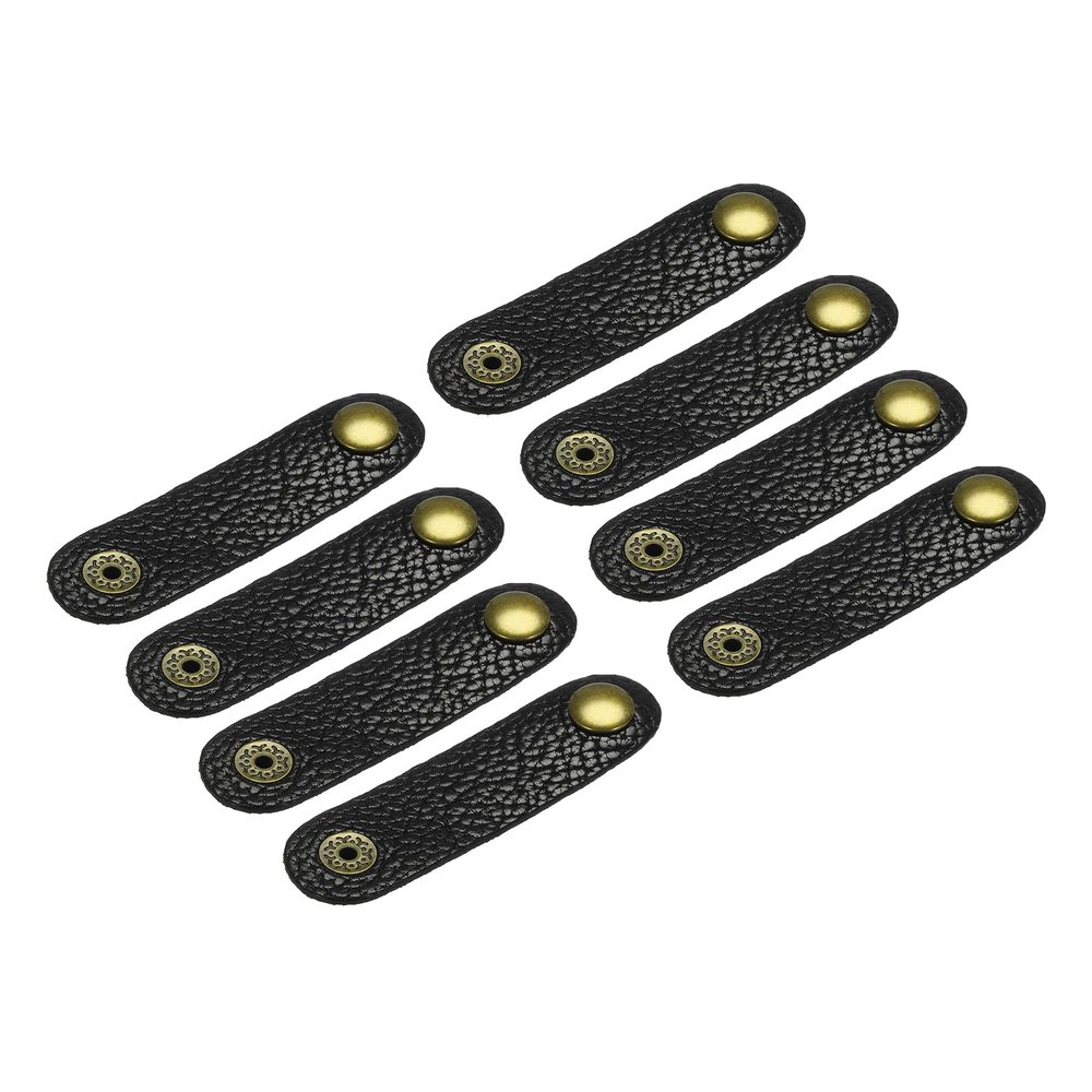 MECCANIXITY 8Pcs Leather Cable Straps Cord Organizer 80x20mm Cable Ties Soft Cable Management for USB Cable, Headphone Wire, Black