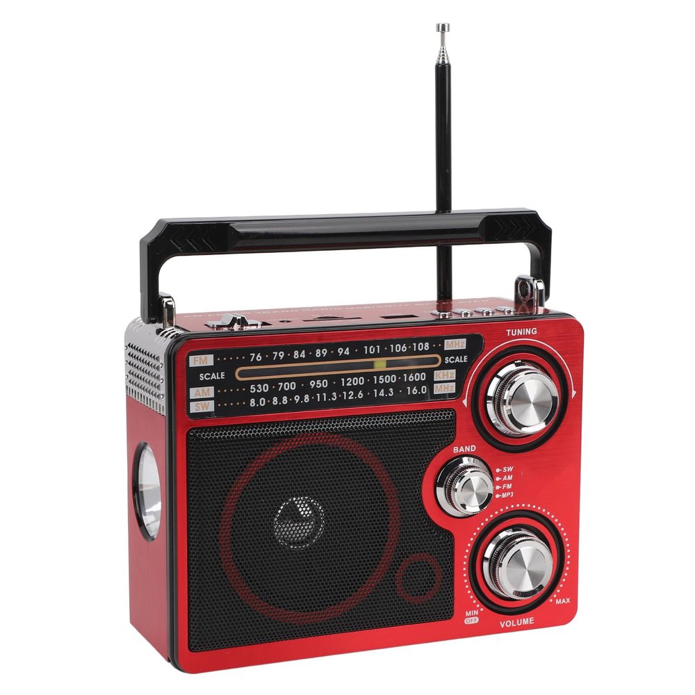 Portable Radio, FM AM SW Full Band Handheld Radio with Long Telescopic Antenna & Tuning Knob, Old Fashion Classic, Support Memory Card (US Plug)