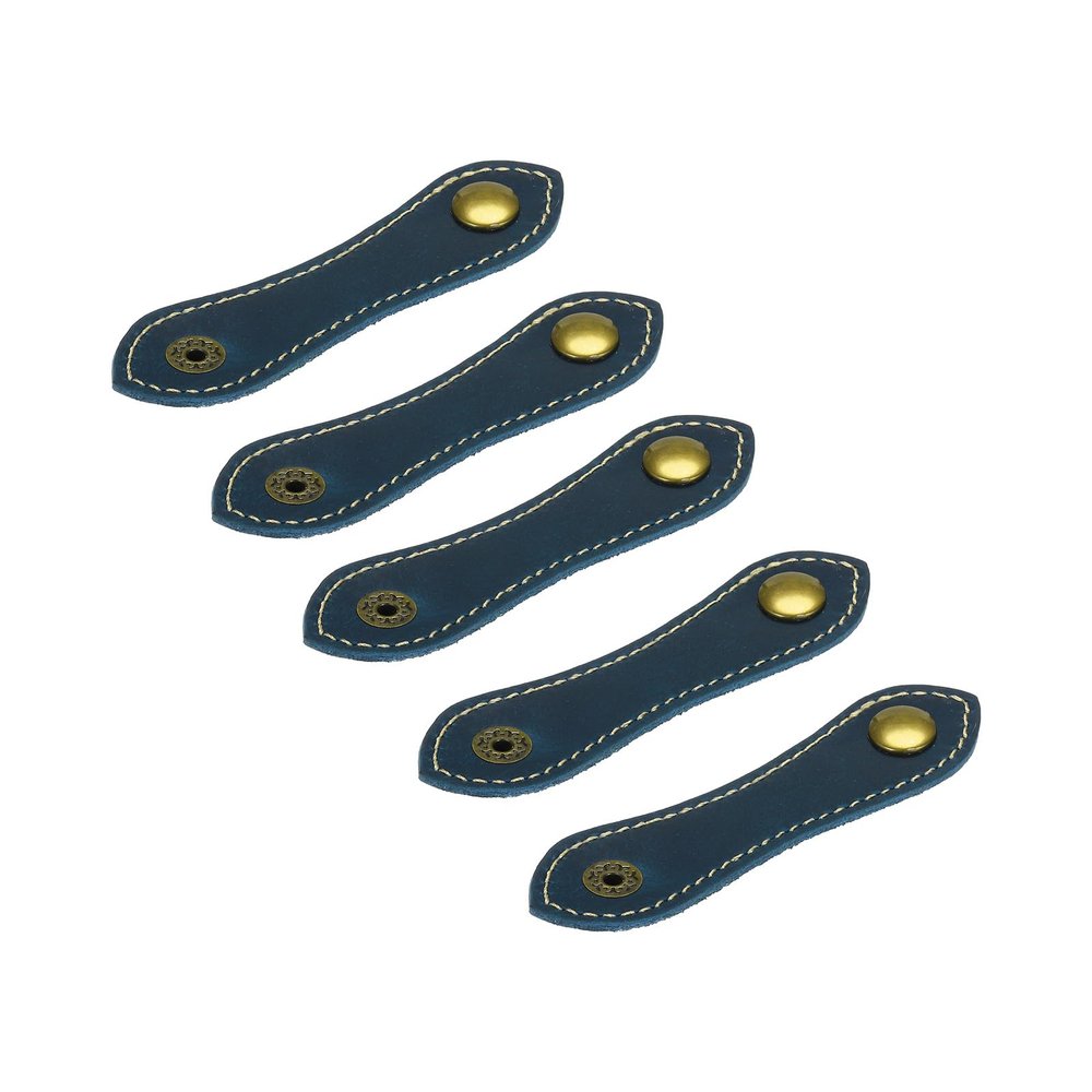 MECCANIXITY 5Pcs Leather Cable Straps Cord Organizer 100x20mm Cable Ties Portable Cable Management for USB Cable, Headphone Wire, Blue