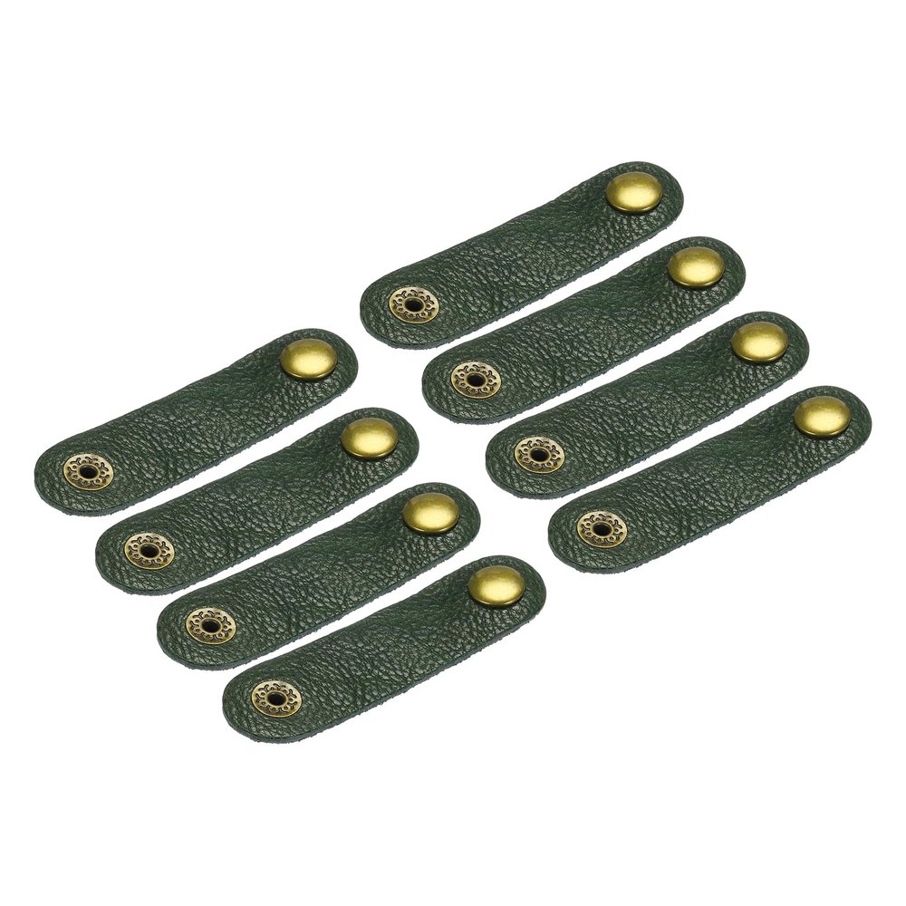 MECCANIXITY 8Pcs Leather Cable Straps Cord Organizer 80x20mm Cable Ties Soft Cable Management for USB Cable, Headphone Wire, Green