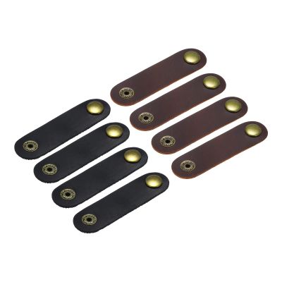 MECCANIXITY 8Pcs Leather Cable Straps Cord Organizer Cable Ties Portable Cable Management for USB Cable, Headphone Wire, Black/Red Brown