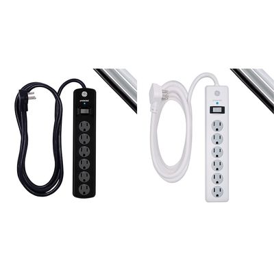 GE 6-Outlet Surge Protector, 8 Ft Extension Cord, Power Strip, 1300 Joules, Flat Plug & 6-Outlet Surge Protector, 10 Ft Extension Cord, Power Strip, 800 Joules, Flat Plug