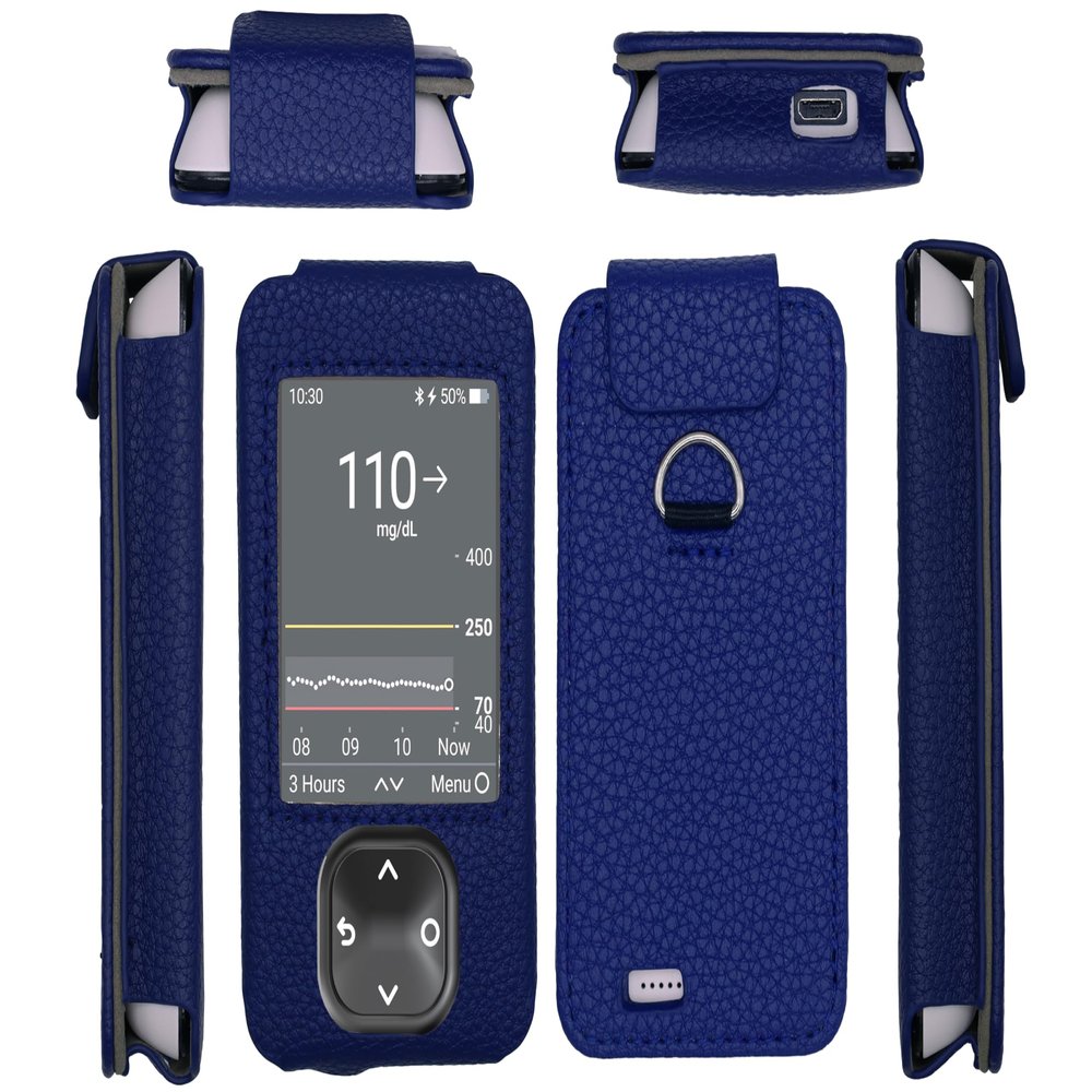 SNK Dexcom G7 / G6 Receiver Fitted Leather Case W/Screen Protector & Lanyard (Blue)