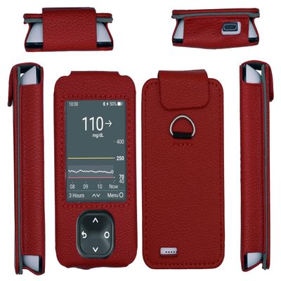 SNK Dexcom G7 / G6 Receiver Fitted Leather Case W/Screen Protector & Lanyard (Red)