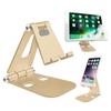 Outanaya Aluminum Alloy Phone Stand Holder Non-Slip Silicone Base Multi-Angle Design with Charging Hole Compact and Portable Triangular Stability for All Smartphones Golden view 2