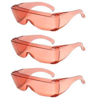 Calabria 3000 Fitover Safety Glasses with Uni-Lens [Pink Fl-41-3 Pack] Wrap Around Eye Protection | Anti-Fog Scratch Resistant | Protective Eyewear