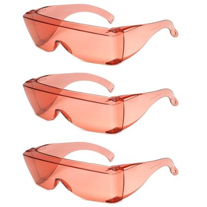 Calabria 3000 Fitover Safety Glasses with Uni-Lens [Pink Fl-41-3 Pack] Wrap Around Eye Protection | Anti-Fog Scratch Resistant | Protective Eyewear