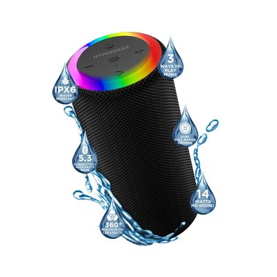 HyperGear Speakers Bluetooth Wireless - (Extra Large) Portable Bluetooth Speakers Loud Portable Speaker Wireless Speaker with Aux Input Waterproof Indoor Outdoor with 360 Multicolor LED Lights & Mic