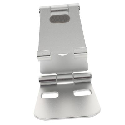 Outanaya Metal Phone Holder Stand Compact Aluminum Alloy with Non-Slip Silicone Triangular Design for Multi-Angle Adjustment and Charging Hole Silver