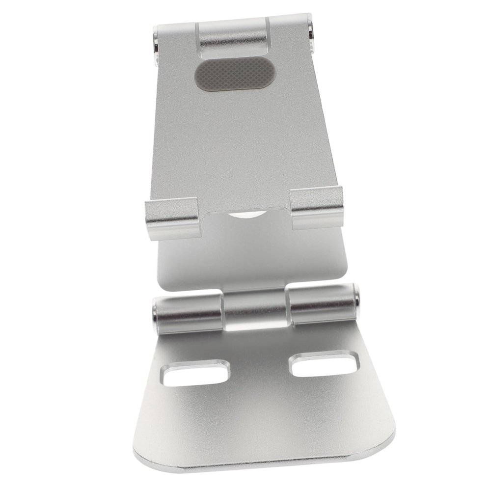 Outanaya Metal Phone Holder Stand Compact Aluminum Alloy with Non-Slip Silicone Triangular Design for Multi-Angle Adjustment and Charging Hole Silver