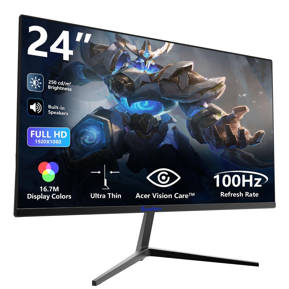 Sealan 24 inch Computer Gaming Monitor Built-in Speakers 100Hz Refresh Rate 16:9 Aspect Ratio Ergonomic Tilt & VESA Compatible - Home Office Sync FHD 1920x1080p Visual Experience for Work & Play