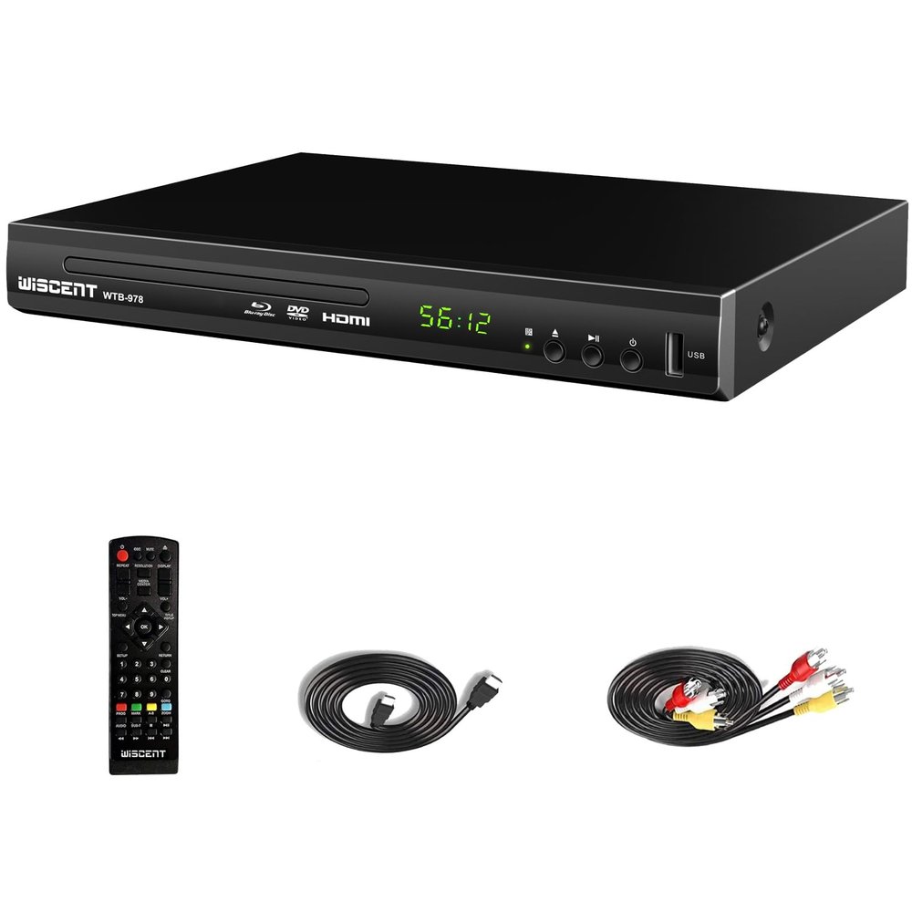 Blu Ray DVD Player, WISCENT Full HD 1080p Home Theater Disc System, Region A/1 Blu-Rays,HD Blu-Ray DVD Player for TV with Coaxial Audio/HDMI/AV/Output, USB Input, Built-in PAL NTSC