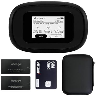 5G Mobile Portable WiFi | Verizon Wireless Jetpack Inseego MiFi M1000 | Mobile Hotspot for Travel | RJ45 Ethernet Port | Speed Up to 2,4 Gbps | Use 8 hrs | EVDO-LINK Bundle - Verizon Sim Card