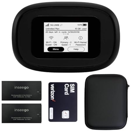 5G Mobile Portable WiFi | Verizon Wireless Jetpack Inseego MiFi M1000 | Mobile Hotspot for Travel | RJ45 Ethernet Port | Speed Up to 2,4 Gbps | Use 8 hrs | EVDO-LINK Bundle - Verizon Sim Card