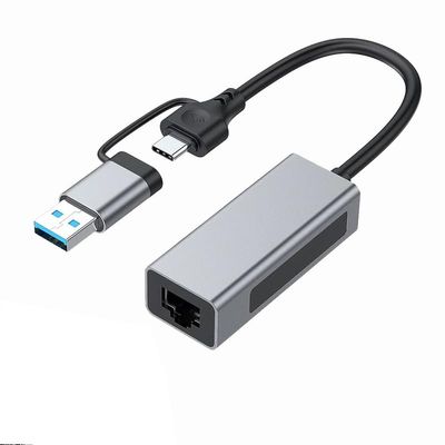 2.5G USB3.1 Ethernet Adapter, 2-in-1 USB-A/USB-C to 2.5Gbps Ethernet Adapter RJ45 Network Converter for PC Laptop Windows Mac OS Linux