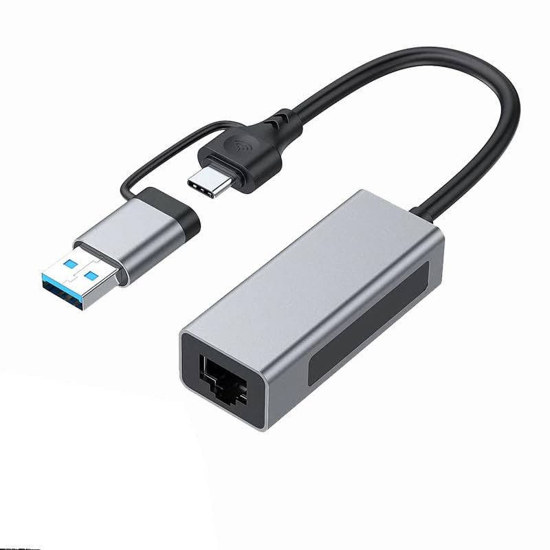 2.5G USB3.1 Ethernet Adapter, 2-in-1 USB-A/USB-C to 2.5Gbps Ethernet Adapter RJ45 Network Converter for PC Laptop Windows Mac OS Linux