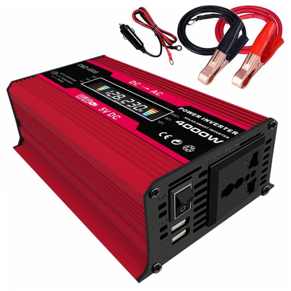 Beatifufu 1set Power Inverter Smart LCD Display and Dual USB Ports Car Charger Adapter for Laptops and Household Appliances High-Efficiency Converter for Road Trips