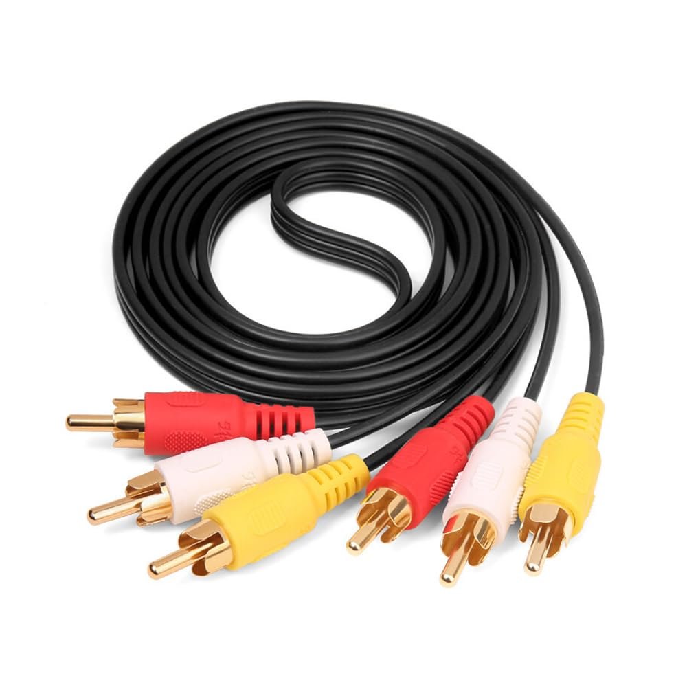 5 FT Premium 3 RCA to 3 RCA Composite Extension Audio Video AV Cable Yellow Red WhiteSuitable for TVs, VCRs, DVD Players