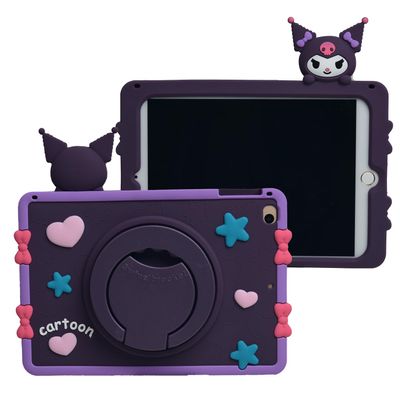 Cartoon Case for iPad 10.2"MONEHOYSY Cute Soft Silicone Kickstand [Drop Proof,Shock Proof,Anti Slip] Back Stand Cover Case for Kids Children Teens Girls Boys (for Kuro-2)