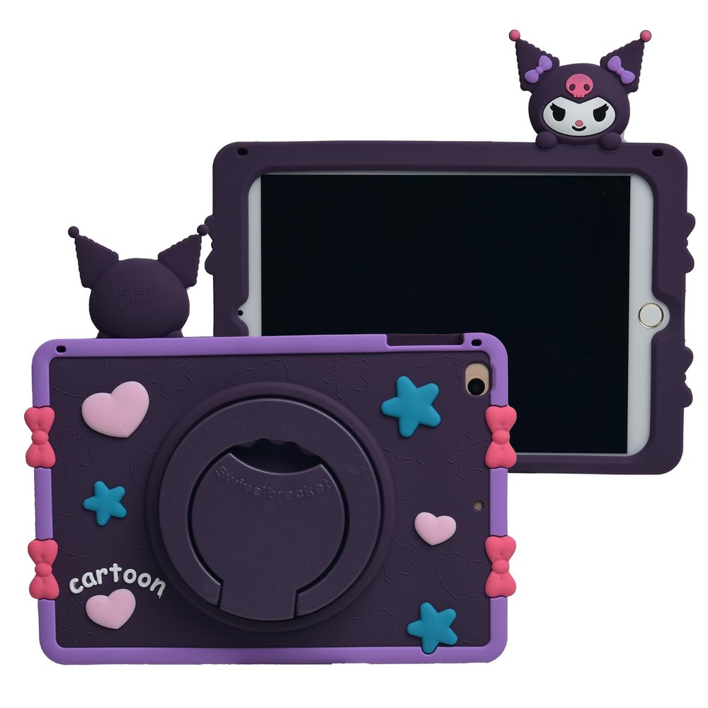Cartoon Case for iPad 10.2"MONEHOYSY Cute Soft Silicone Kickstand [Drop Proof,Shock Proof,Anti Slip] Back Stand Cover Case for Kids Children Teens Girls Boys (for Kuro-2)