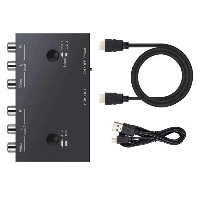 MOOKEENONE Dual AV to HDMI Converter, 2 in 1 Out AV Switcher Support 1080P/720P for N64 for Sega for PS2/3 for DVD