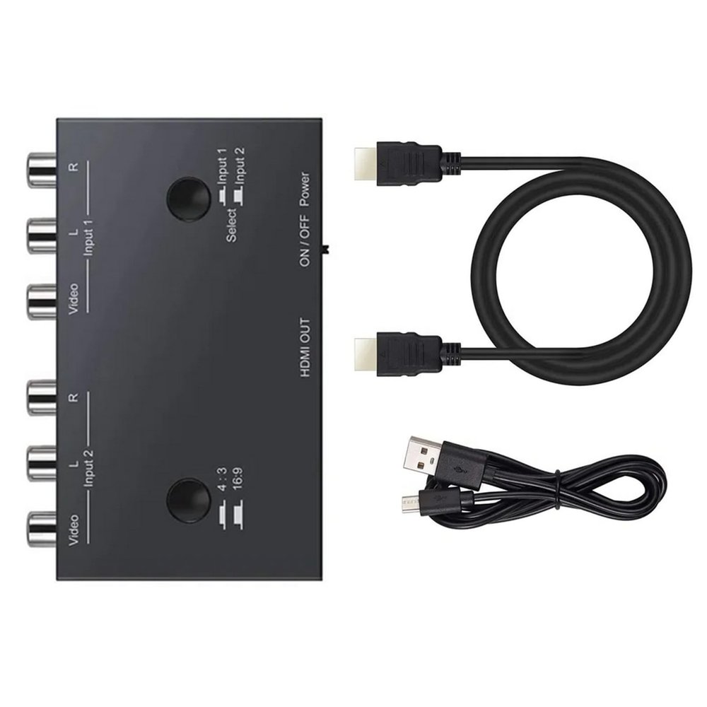 MOOKEENONE Dual AV to HDMI Converter, 2 in 1 Out AV Switcher Support 1080P/720P for N64 for Sega for PS2/3 for DVD