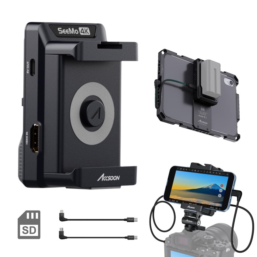 Accsoon SeeMo 4K HDMI Adapter Smartphone Video Transmitter 4K30/1080p60 for iPad i-Phone 17/17Pro(Max), SD Video Reader, Real-Time Monitoring/Live Streaming/Recording, Fast Charging (iOS12 or Later)