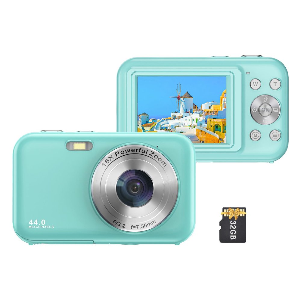 Andoer Portable Digital Camera Kids Camera 1080P Video Camera 44MP 16X Digital Zoom Auto Focus Self-Timer Anti-Shaking Built-in Battery with 32GB Memory Card Gift for Kids Boys Girl Teenagers Student