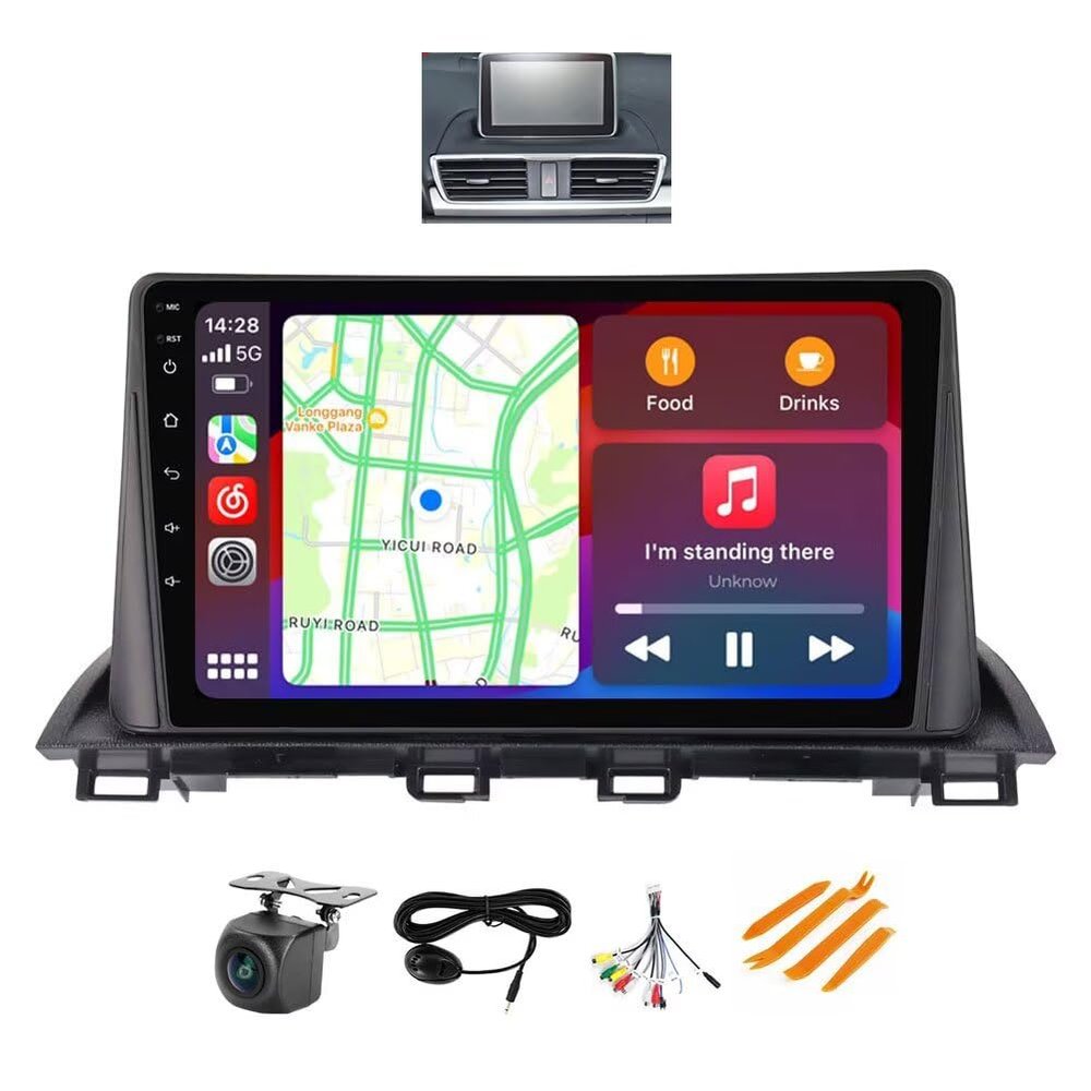 5GWiFi Upgrade Stereo Radio for Mazda 3 2014-2019 with Original Touch Screen - Biorunn 8-Core Wireless Carplay Android Auto GPS Navigation - 2GB+32GB 9 Inch Touchscreen Blue-Tooth RDS FM AM DSP