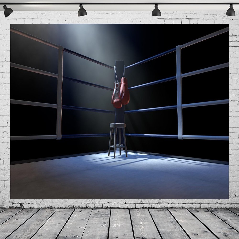 Loccor 5x3ft Fabric Boxing Ring Backdrop Boxing Ring Backdrop Stadium Lighting 3D Boxing Arena Background for Baby Shower Kids Birthday Party Decorations Photo Booth Props, N1-A21718-53