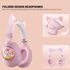 Cat Ear Bluetooth Headphones for Kids, Wireless 3D Cat Capsule Headsets for Kids Foldable Stereo Girls Over-Ear Headphones, RGB Light, Noise Cancelling Mic for Gaming/Traveling/Music (purple) view 2